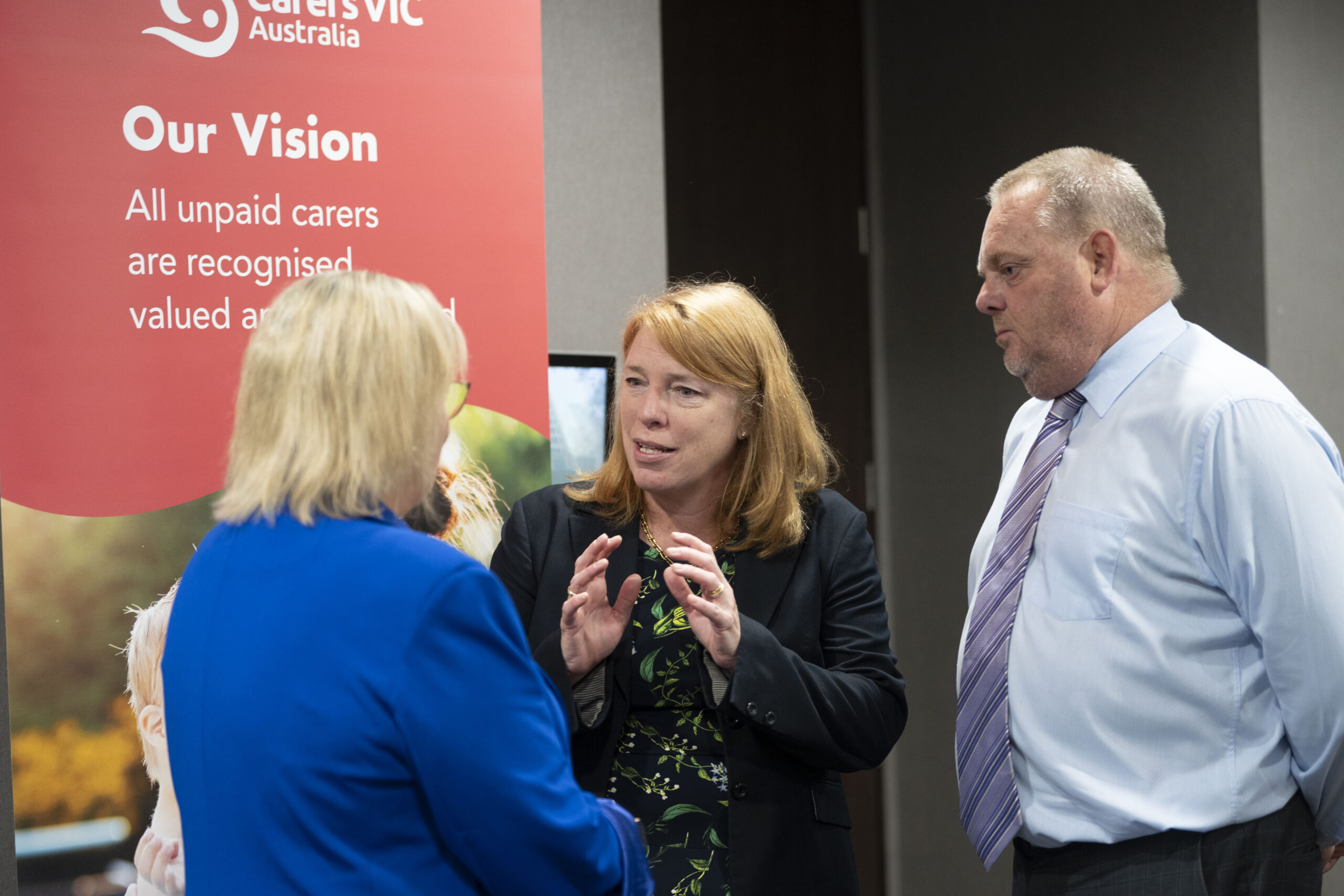 Carers Victoria CEO with Minister Ros Spence and Shadow Minister Tim Bull